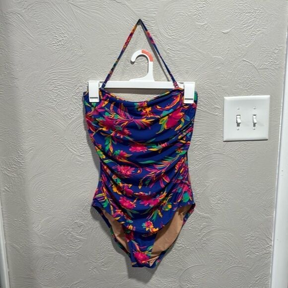 J.Crew Floral strapless halter one-piece swimsuit size small - Picture 1 of 7